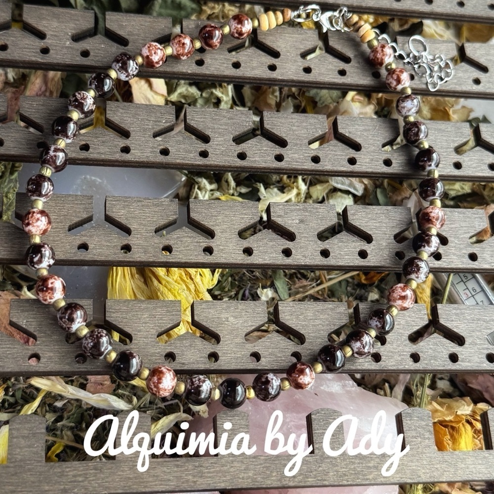 Brown agates beaded necklace handmade